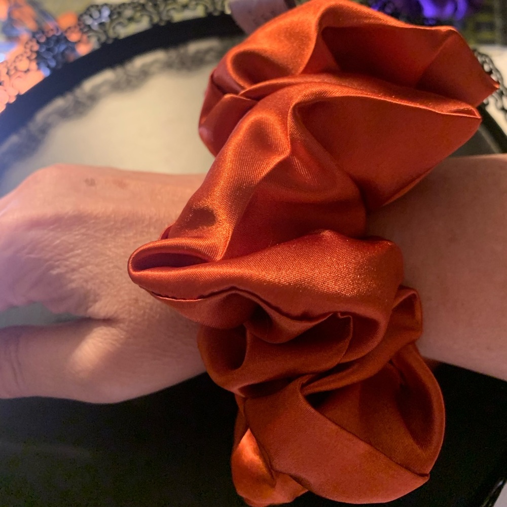 Large Satin Burnt orange hidden pocket scrunchie